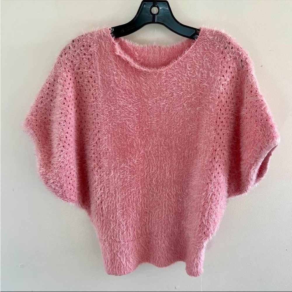 Pink Fuzzy Short Sleeve Sweater